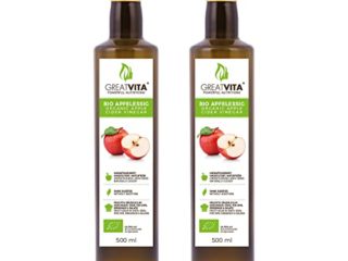 MeaVita Vinagre de Sidra Orgánico de Manzana, natural turbio y sin filtrar con nuez de vinagre, paquete de 2 (2 x 500 ml)
