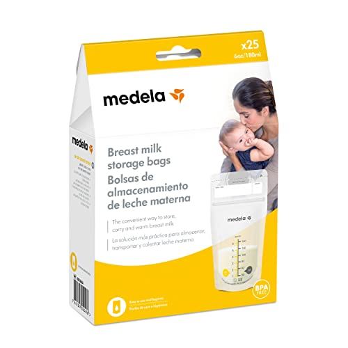 Medela pack de bolsas de almacenamiento de leche materna de 180 ml - Paquete de 25 bolsas de recogida de leche materna sin BPA con doble cierre, de congelación y descongelación rápida