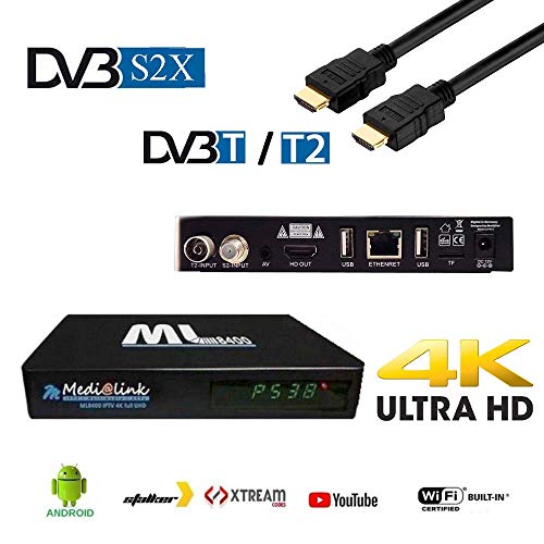 Medialink ML 8400 4K UHD DVB-S2/ T2 Netflix, DAZN Support IPTV Miracast Xtreme Stalker Linux + Android Multimedia Box, WiFi, Negro