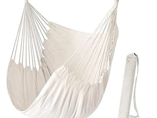Mediawave Store - Hamaca colgante para jardín e interiores, mecedora de algodón, silla colgante crudo, soporte de madera, capacidad 120 kg, funda, cómodo sillón relax