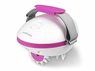 Medisana AC 850 Masajeador para celulitis para una piel más firme, auto-masaje con 6 rodillos de masaje rotativos y 2 intensidades de masaje, Color Blanco y Rosa
