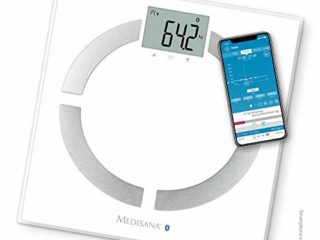 Medisana BS 444 Connect Báscula Analítica Digital de 180 kg, Báscula Personal para Medir la Grasa Corporal, el Agua Corporal, la Masa Muscular, el Peso de los Huesos, Báscula de Grasa Corporal con App