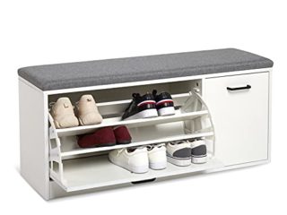 Meerveil Banco Zapatero, Asiento Almacenamiento con Gabinete de Zapatos Madera para Entrada Pasillo, 100 x 30 x 46 cm (Blanco)