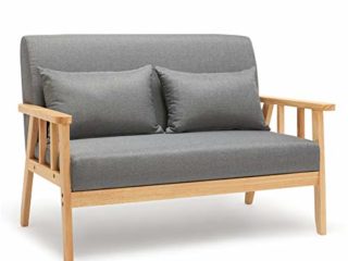 Meerveil Sofa 2 plazas Sillón Estructura de Madera Maciza Lino Retro con Cojines para Dormitorio, Sala de Estar Oficina (Gris Oscuro)