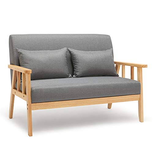 Meerveil Sofa 2 plazas Sillón Estructura de Madera Maciza Lino Retro con Cojines para Dormitorio, Sala de Estar Oficina (Gris Oscuro)