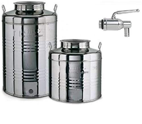 MegaShopItalia® - Contenedor, barril, bidón para aceite, de acero inoxidable, 15 - 30 - 50 L, con junta para el tapón y grifo de acero inoxidable anti-goteo incluido, fabricado en Italia