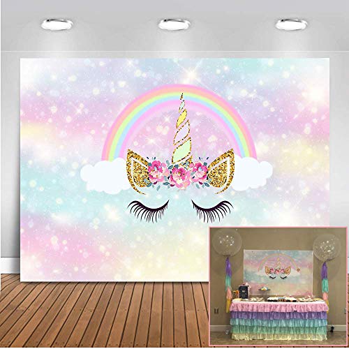 Mehofoto Arco iris - Lienzo de fondo de 7 x 5 metros, diseño de unicornio para bebé, ducha, foto de unicornio floral para cumpleaños, fotografía
