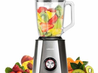 Mellerware - Batidora de vaso Mixy! 1300 W | Jarra de vidrio de 1.5L | 2 velocidades + TURBO | Procesador de alimentos profesional con cuchillas de 6 hojas | Rompehielos | Acero Inoxidable