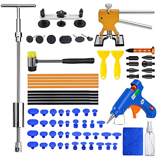 MENQANG Kit de extractor de abolladuras de coche con extractor de abolladuras dorado ajustable y extractor de abolladuras de puente, de abolladuras de barra en T de martillo deslizante para automóvil.