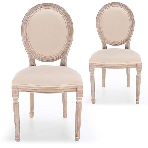 Menzzo Louis Xvi - Lote de 2 sillas, estilo medallón, para comedor, salón y cocina, tejido beis, cómodas, dimensiones: 49 x 46 x 96 cm (lardo x profundidad x alto), asiento: 43 cm (alto)