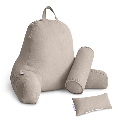 MERIDIA Respaldo para Cama | Almohada de Lectura | Cojines para Leer Forma Triangular con Reposa Brazos y Relleno en Sofa Estilo Grande para Abrazar