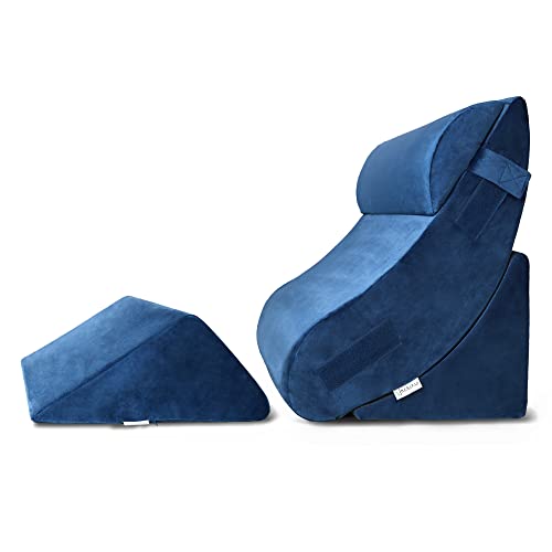 MERIDIA Respaldo para Cama (Set de 4) | Cuña Antireflujo Adulto | Almohada de Lectura | Cojines para Leer Forma Triangular | Ideal para Elevar Colchon y Reflujo Gastroesofagico