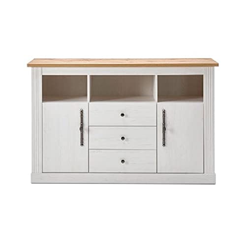 MERKAHOME - Aparador Blanco y Roble Estilo Colonial 160 cm Gibbons
