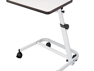 Mesa auxiliar de cama plegable, reclinable y con ruedas y freno color blanco