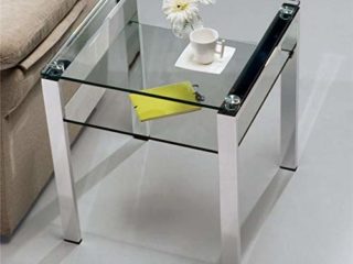 Mesa Auxiliar de Cristal con Patas cromadas Aremi 55 cm