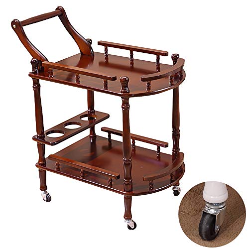 Mesa Carrito Camarera Carro De Servicio 2 Niveles Madera Maciza Móvil Cocina Mudo Rueda De Goma De Metal Organizador Estantería De Vino, Carga 60 Kg (Size : 60x40x80cm)