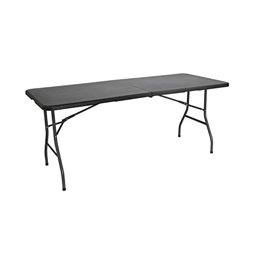 Mesa Catering Plegable Rectangular Portatil Negra de 180 cm | GH91 | Mesa Multiusos: Camping, Eventos en Espacios Exteriores o Interiores | Mesa Resina y Patas Acero | 4-6 Personas y Carga de 150kg