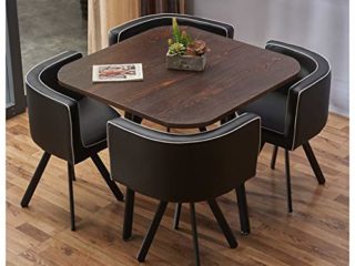Mesa Comedor Y Combinación Silla Oficina Recepción Mesa Ocio Cocina Mesa Comedor Conjunto de 5 Piezas Silla Cuerovintage 90cm Madera MacizaMesa Redonda Salón Lobby Hotel Inicio Balcón Sala Estar