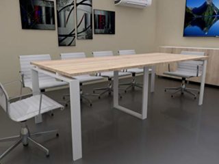 Mesa de 240x100 con Estructura metálica Marco Abierto Blanco y Tablero melaminado Ideal para Sala de Juntas, reuniones, conferencias (Roble)