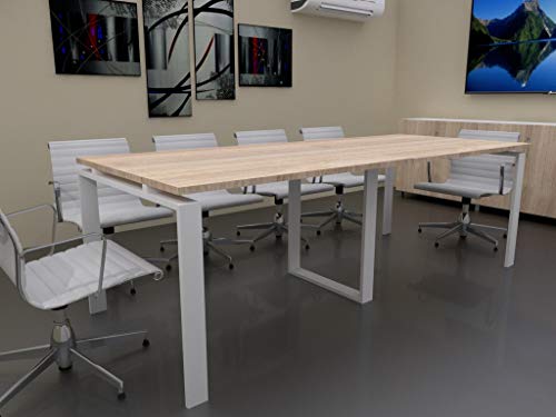 Mesa de 240x100 con Estructura metálica Marco Abierto Blanco y Tablero melaminado Ideal para Sala de Juntas, reuniones, conferencias (Roble)