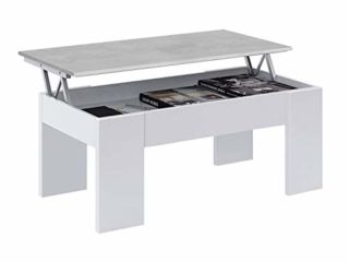 Mesa de Centro Elevable, Mesita de Salón o Comedor, Modelo LC, Acabado en Color Blanco Artik y Cemento, Medidas: 100 cm (Ancho) x 50 cm (Fondo) x 45-56 cm (Alto)