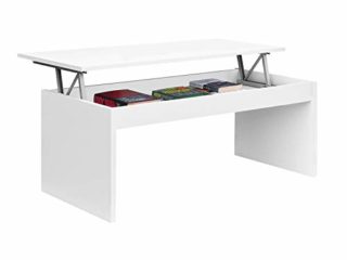 Mesa de Centro Elevable, Modelo Zenit, Mesita Salon Comedor, Acabado en Blanco Brillo, Medidas: 102 cm (Ancho) x 43/54 cm de (Alto) x 50 cm (Fondo)
