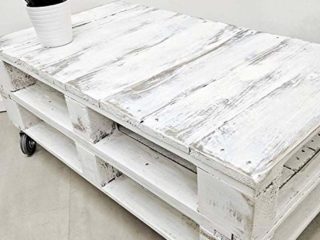 Mesa de Centro para Salon - Vintage Blanca echa con Madera de Palets & Palet - Mesas auxiliares Bajas & pequeñas -Blancas & Vintage