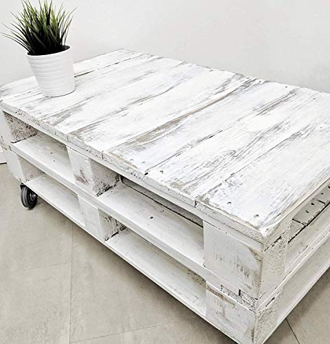 Mesa de Centro para Salon - Vintage Blanca echa con Madera de Palets & Palet - Mesas auxiliares Bajas & pequeñas -Blancas & Vintage