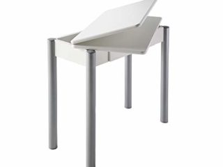 Mesa de Cocina - Modelo RIBETA - Color Blanco/Plata - Material MDF/Metal - Medidas 80 x 40/80 x 78 cm