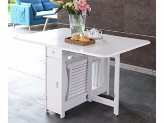 Mesa De Comedor, Mesa Plegable De Madera con Ruedas, Multifuncional, con Silla De Comedor Mesa de Cama con Ruedas (Color : White, Size : 145x90x75cm)