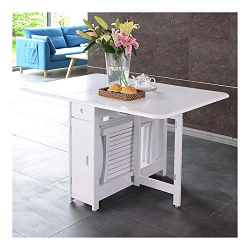 Mesa De Comedor, Mesa Plegable De Madera con Ruedas, Multifuncional, con Silla De Comedor Mesa de Cama con Ruedas (Color : White, Size : 145x90x75cm)