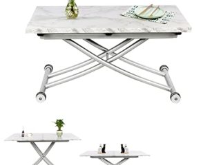 Mesa Elevable y Extensible,Mesa de Centro Funcional para la Cocina,Comedor Salón, Escritorio, Adecuada para Comedor de Espacio Pequeño, Sala de Estar, Cocina, Sala de Estudio (Textura de Mármol)