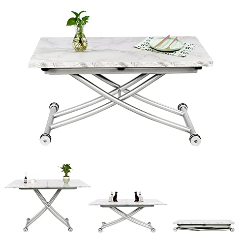 Mesa Elevable y Extensible,Mesa de Centro Funcional para la Cocina,Comedor Salón, Escritorio, Adecuada para Comedor de Espacio Pequeño, Sala de Estar, Cocina, Sala de Estudio (Textura de Mármol)