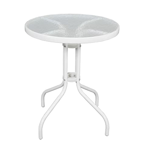 Mesa Exterior de Cristal Blanca - Ideal para Decorar tu Terraza, Jardín o Balcón - 60 x 70 CM