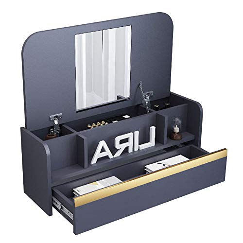 Mesa ordenador Pequeña para Espacios Pequeños Mesa de Pared de Escritorio Plegable con Compartimentos de Almacenamiento y Cajones Mesa de Computadora o Tocador(Size:836×390×296mm,Color:gris oscuro)