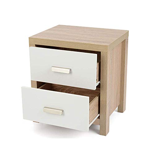 Mesilla de Noche Dormitorio 2 cajones con guias metalicas Color Cambria Blanco