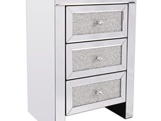 Mesita de noche 1 pieza Espejo de diamante de cristal Mesa de noche Mesa de noche Dormitorio Dormitorio Muebles de dormitorio con 3 cajones Cabinete de almacenamiento de ropa de cama Plata Mesa decora