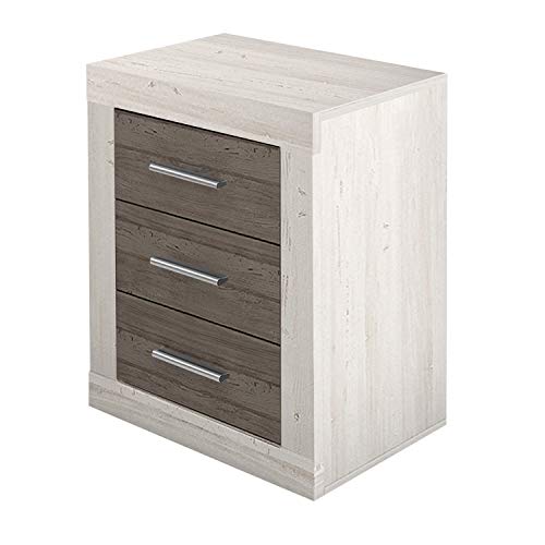 Mesita de Noche, Mesilla Dormitorio, Modelo Lara, Color Andersen Pino y Gris, Medidas: 50 cm (Ancho) x 60 cm (Alto) x 34,6 cm (Fondo)