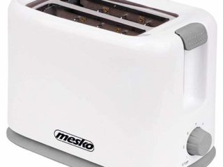 Mesko MS3213 Tostadora Pan Doble, 2 Ranuras, 750 W, regulador de Nivel de Tostado, Bandeja de Migas, Plastico Y Aluminio, Blanco/Gris