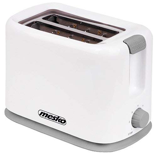 Mesko MS3213 Tostadora Pan Doble, 2 Ranuras, 750 W, regulador de Nivel de Tostado, Bandeja de Migas, Plastico Y Aluminio, Blanco/Gris