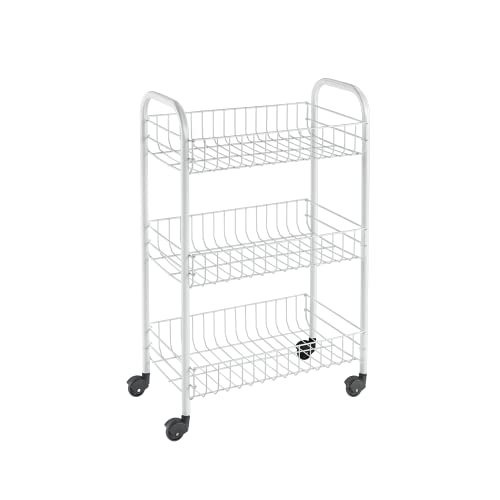 Metaltex SIENA - Carro Multiuso 3 Cestas. Incluye Ruedas. Color Blanco. 63x41x23 cm