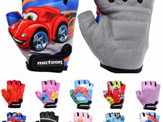 meteor Guantes de Ciclismo niñas y niños - Guantes Bicicleta para Infantil MTB BMX Carretera Montaña sin Dedos - con una Almohadilla de Gel (XS ~6-6,5cm, Auto)
