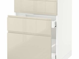 METOD/MAXIMERA cabina base f fregadero+3 frentes/2 cajones 60x62.1x88 cm blanco/Voxtorp beige claro brillante