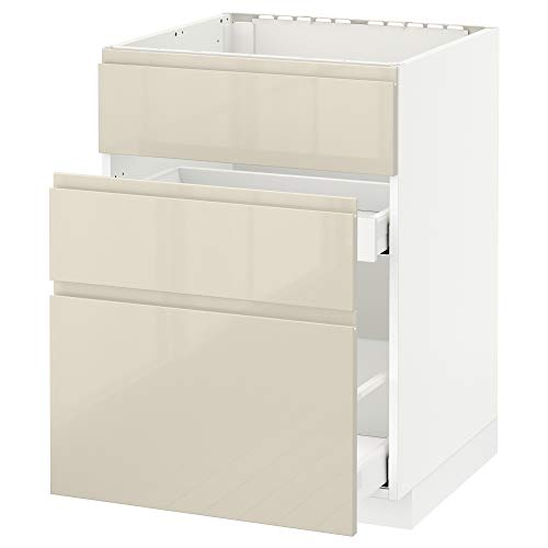 METOD/MAXIMERA cabina base f fregadero+3 frentes/2 cajones 60x62.1x88 cm blanco/Voxtorp beige claro brillante