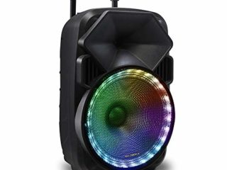 Metronic 477183 - Altavoz bluetooth potente 600W TWS portátil, led lights, toma USB, Micro USB, 2 entradas para micrófono, con asa extensible y ruedas estilo trolley para fácil transporte, negro