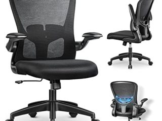 Mfavour Silla Escritorio, Silla de Escritorio Ergonómica, Silla de Oficina con reposabrazos Plegables, Silla Escritorio con Soporte Lumbar Ajustable, Silla Oficina de Malla Negro