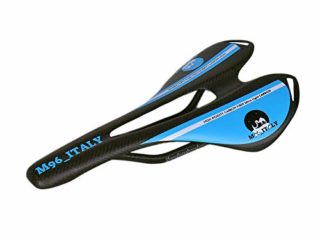 MH96_Italy Sillín de Bicicleta de Fibra de Carbono 3K para Bicicleta de Carreras y MTB antipróstata, Super Ligero, 100 g +/-, Azul Mate