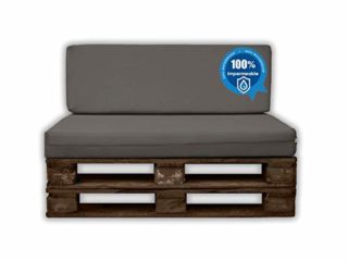 MICAMAMELLAMA Pack Ahorro Asiento + Respaldo Cojines para palets Sofa de Palets Exterior e Interior - Funda Náutica Gris Impermeable - Espuma HR Alta Densidad - Grosor 12cm - Euro Palets