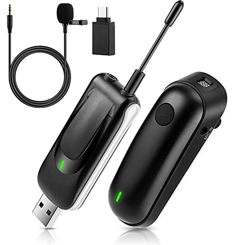 Micrófono de Solapa USB Inalámbrico para Computadora FerBuee Micrófono de Solapa Inalámbrico de Solapa para PC, Mac, Teléfonos Inteligentes. Ideal para Zoom, Grabación, Podcasting (Black)