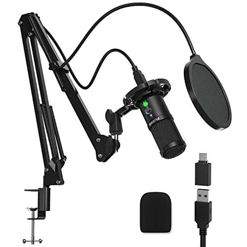 Micrófono PC, FURINE USB Micrófono Streaming Cardioide para Juegos, Con Control de Ganancia, Vigilancia，192 kHz/24 bits, Brazo Micrófono Voladizo Ajustable, Adecuado para Podcast, YouTube, PS4, Mac